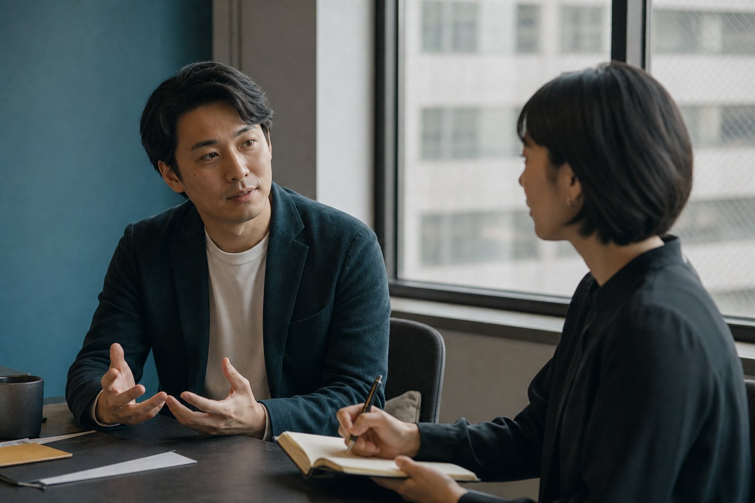 仕事の内容について対話しながら学ぶ場面のイメージ
