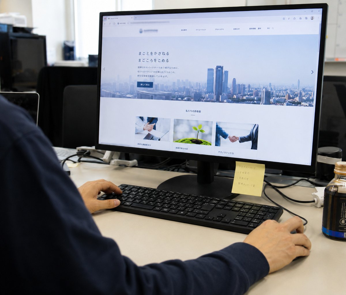 Webサイトの制作画面を確認しながらWeb開発を行う様子